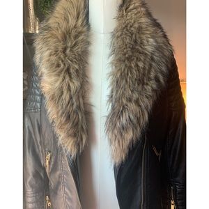 Faux Fur Collar Moto Jacket